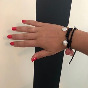 Wrap bracelet with freshwater pearls & pink stone